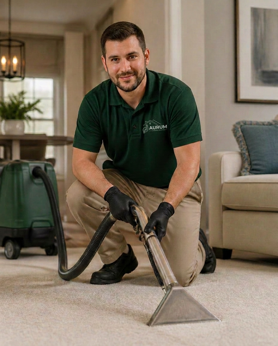 Aurum cleaning technician working with professional carpet equipment